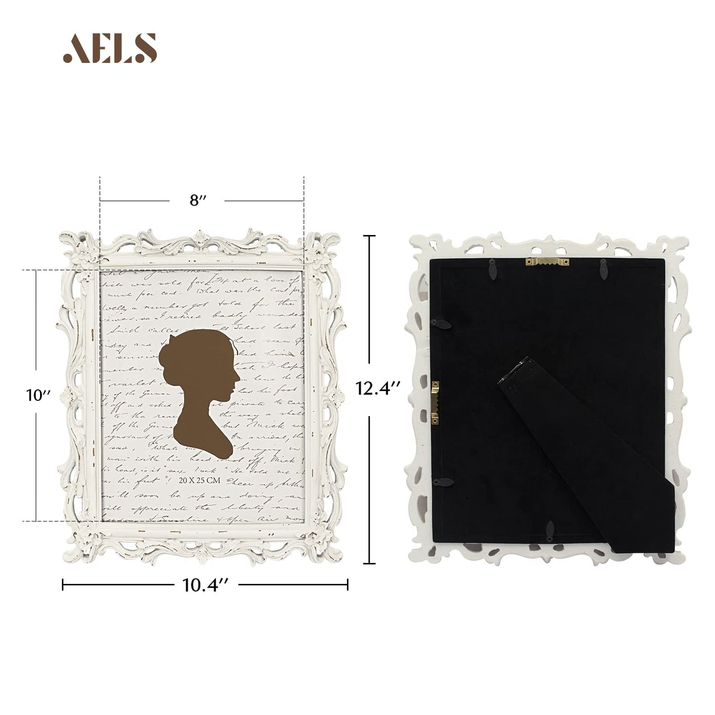 AELS 8x10 Inch Vintage Picture Frame, Elegant Antique Photo Frames with Glass Front, Photo Display, Tabletop Wall Hanging, Gift Ideas, White Waves