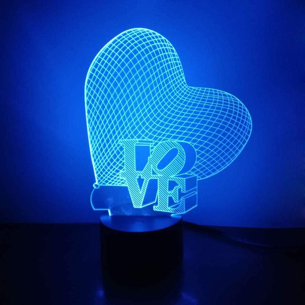 3D Illusion Night Light - Loveboat LED Lamp with 7 Color Changing Acrylic Base & USB Charger - Perfect Home Decor & Gift