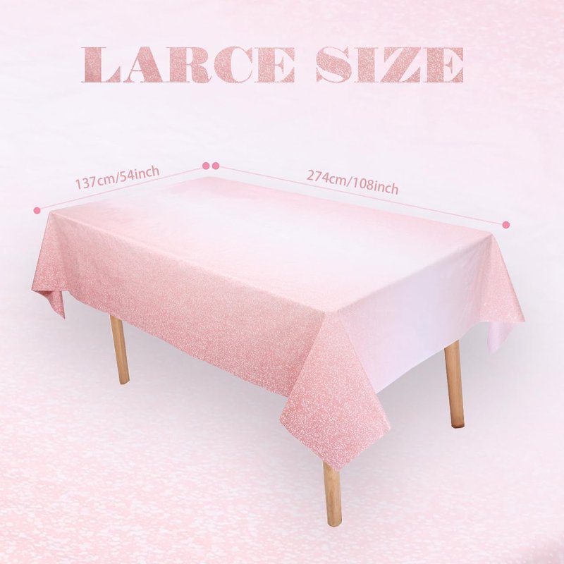 Kesfey 3 Packs Ombre Rose Gold Tablecloth 54 x 108 Inch Gradient Pastel Rose Gold Sequin Table Cloths Rectangle Disposable Plastic Rose Gold Sprinkle Glitter Table Cover for Birthday Party Decorations