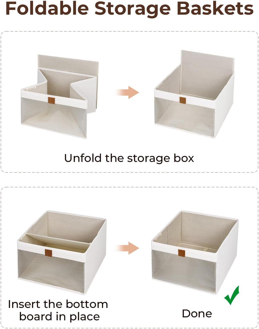 StorageWorks Large Storage Bins - Foldable Fabric Organizers with Clear Windows & Handles | Beige, 3 Pack