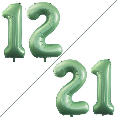 GOER Jumbo 12 & 21 Balloons - 42 Inch Foil Helium Decorations for 12th & 21st Birthday Parties | Sage Green