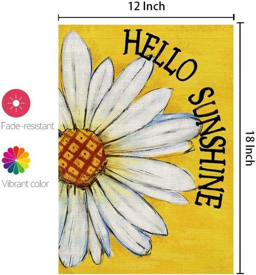 CROWNED BEAUTY Summer Garden Flag - Double-Sided Daisy Design | 12x18 Inches Burlap Welcome Decoration (Yellow)