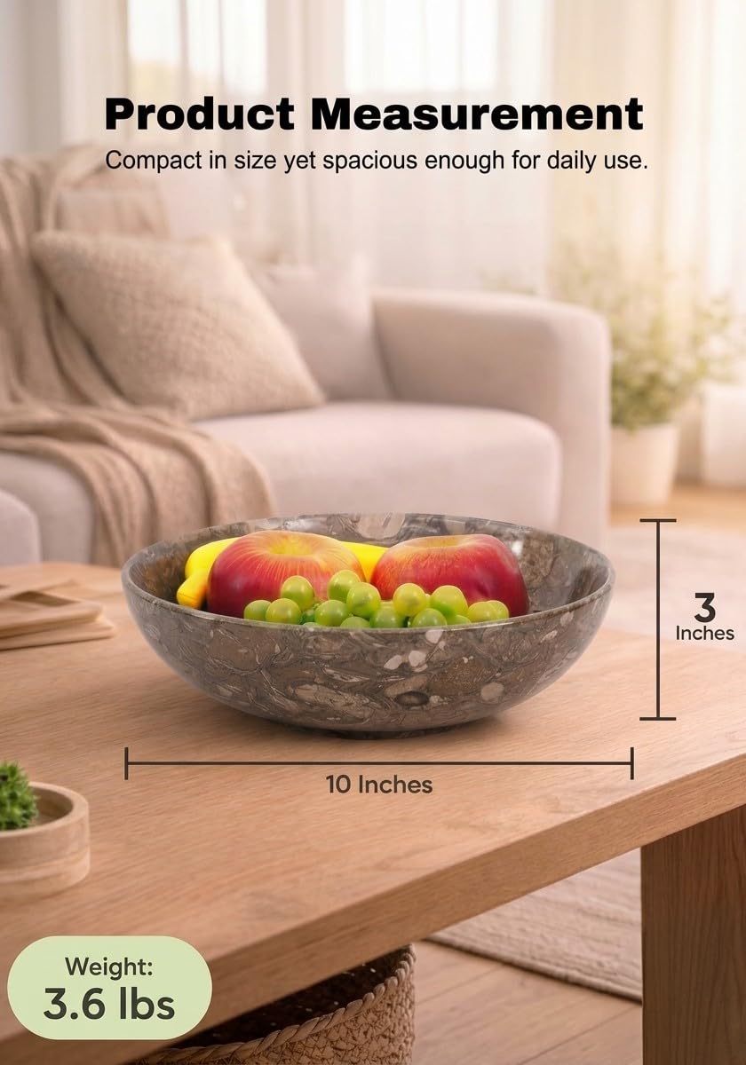 Radicaln Marble Fruit Bowl For Kitchen Counter 10" Inches Oceanic Handmade Decorative Bowl For Kitchen Table, Ideal Key Holder, Candy Dish and Marble Fruit Holder For Dining Table