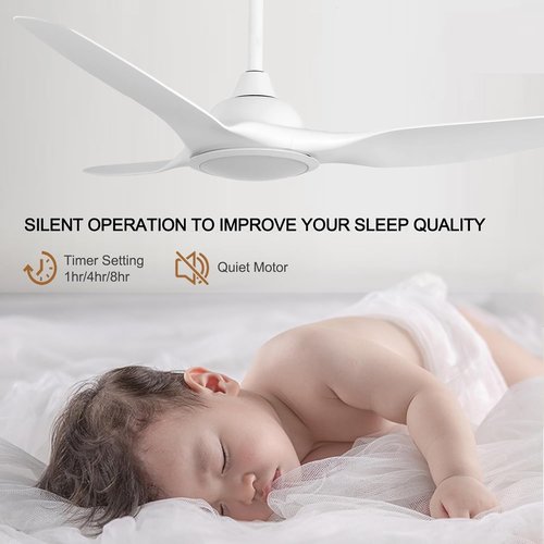 52-Inch Modern Ceiling Fan - Quiet DC Motor with Light & Remote Control | White Finish for Bedroom & Living Room