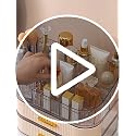 Large Makeup Organizer with Drawers, 360° Rotating Brush Holder