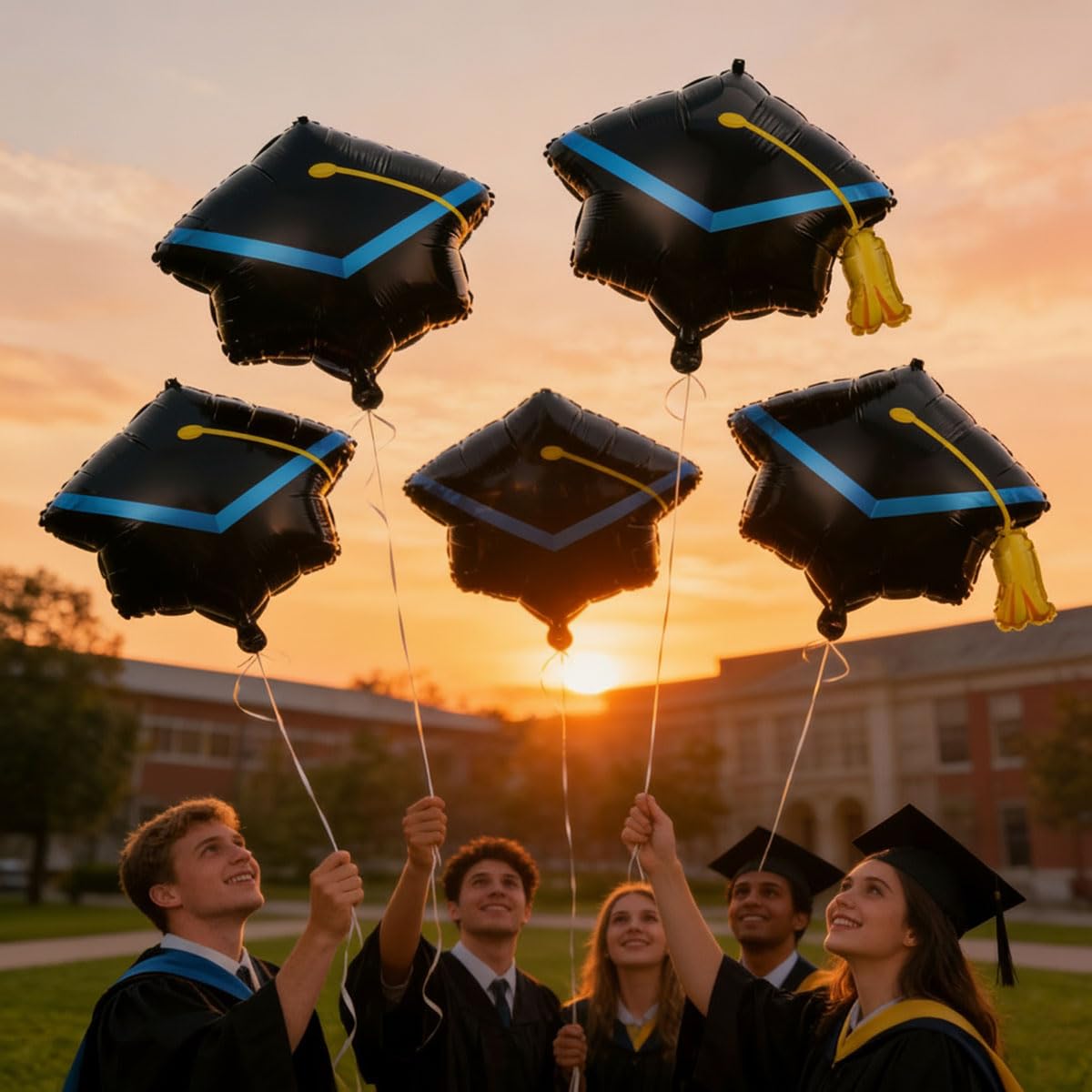 6Pcs Graduation Balloons - 22 Inch Black Graduation Cap Balloons - Grad Hat Balloon for Graduations Decorations Class of 2026 - Grad Party Decorations 2026