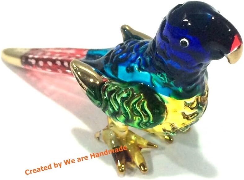 Miniature Blue Parrot Glass Figurine - Handmade Collectible for Dollhouses & Decor