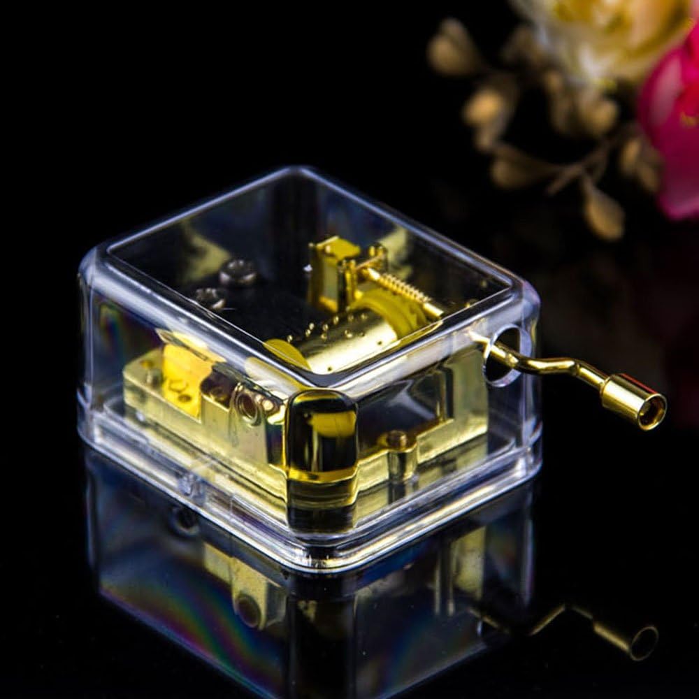 Small World Music Box - Clear Gold Hand Crank Musical Gift for Mom, Dad, & Kids