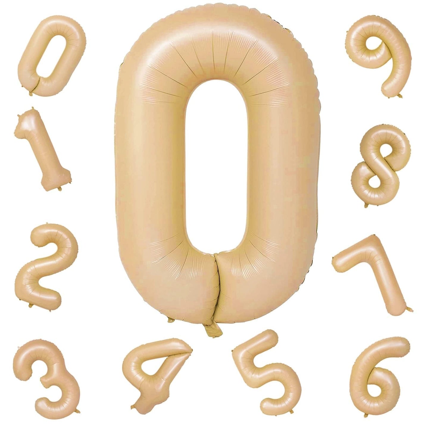 Nude 0 Balloons, 40 Inch Large Tan Foil Number Balloons Set 0-9, Self Inflating Digital 0 Helium Balloon for Boys Girls Men Women 10th 100th Age Birthday Anniversary Party Decorations Supplies