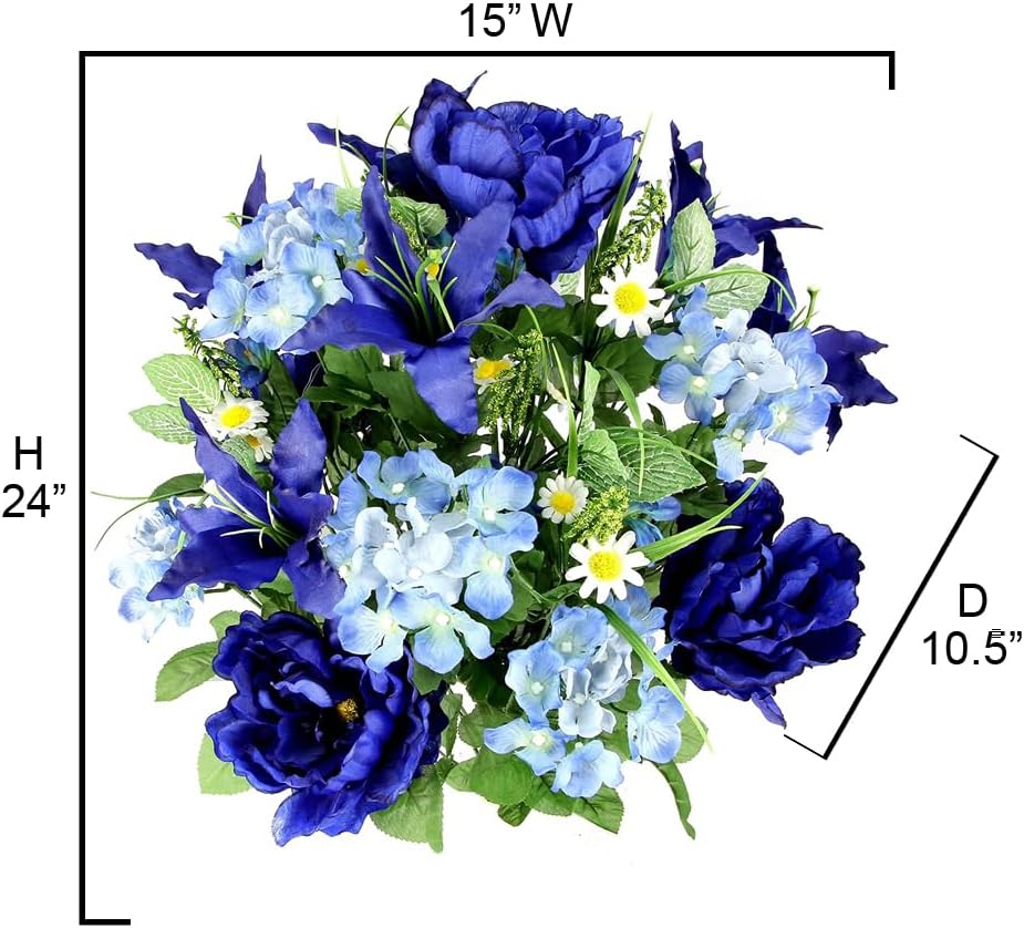 24-Stem Artificial Flower Arrangement - Mixed Roses & Carnations for Indoor/Outdoor Wedding & Home Decor - Spring Faux Flowers in Blue