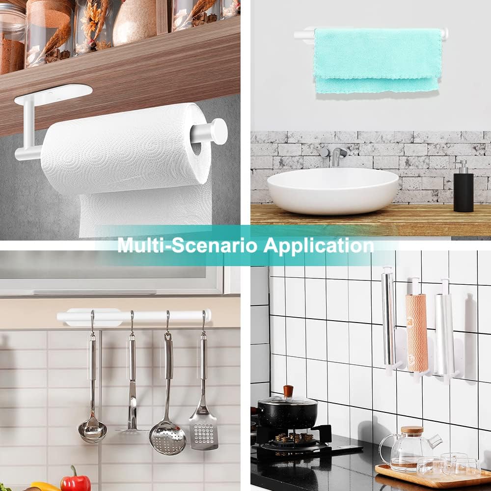MGahyi Paper Towel Holder - Wall Mount Stainless Steel Rack | Self-Adhesive or Drilling, 13.2 Inch, White