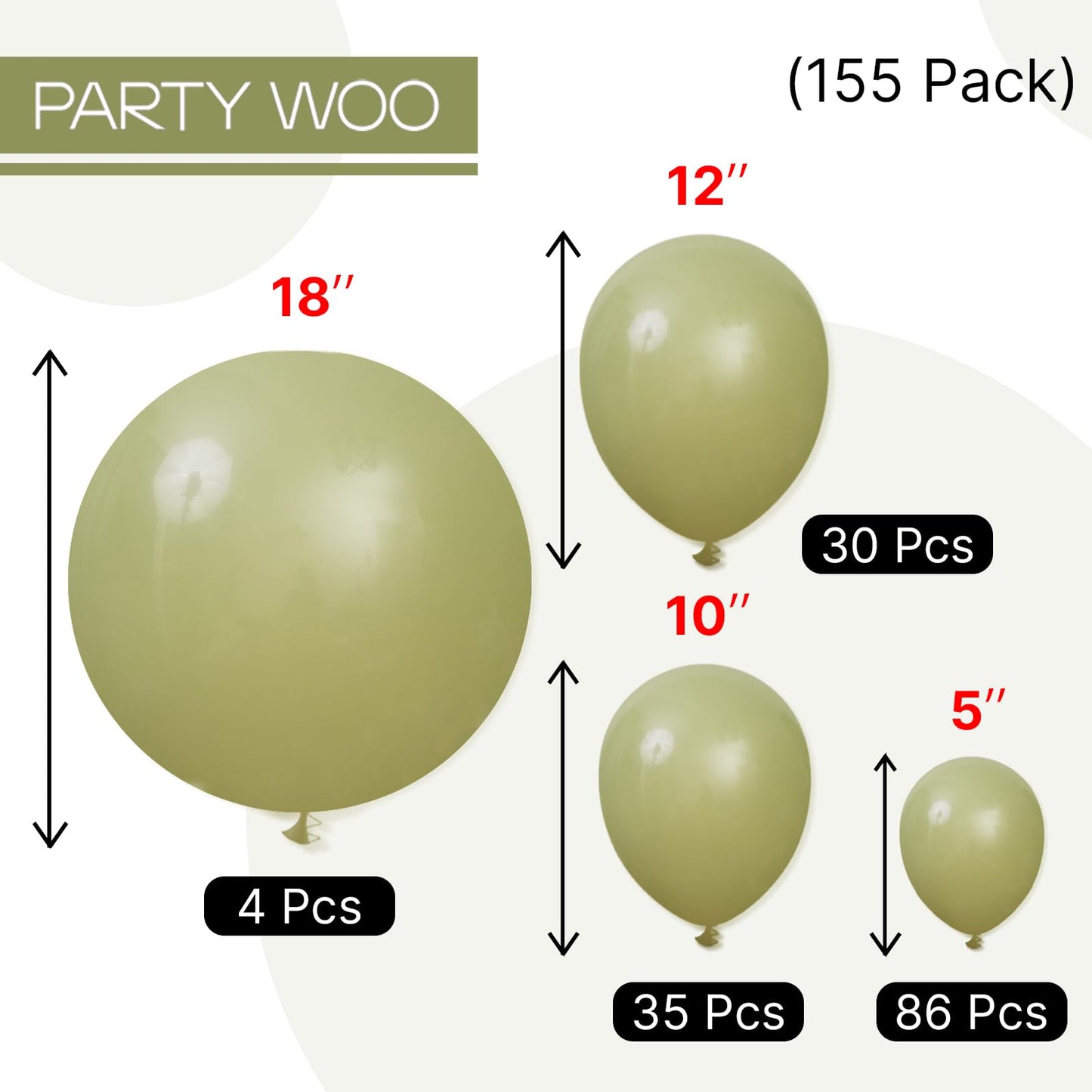 PartyWoo Sage Green Balloons 155pcs Different Sizes of 18 12 10 5 Inch Olive Boho Green Latex Balloon Arch Kit for Wedding Birthday Dinosaur Jungle Golf Football Theme Party Decorations Green-F11