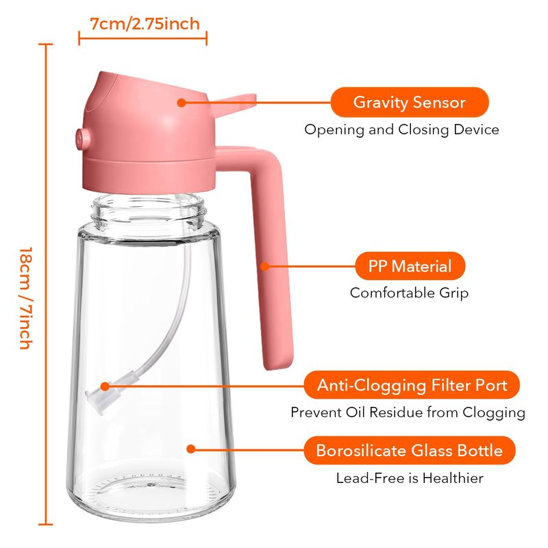 YARRAMATE 16oz/470ml Oil Sprayer for Cooking with Stickers, Food-grade Premium 2 in 1 Olive Oil Dispenser Bottle for Kitchen Gadgets, Air Fryer, Salad, Frying, BBQ (Pink)