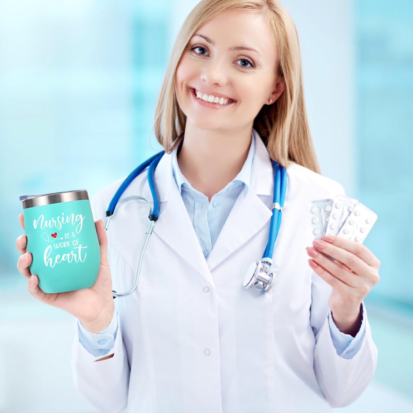 Lifecapido Nurse Gifts, Nurse Week Gifts, Nursing is a Work of Heart 6 Pack Insulated Wine Tumbler, Nurse Gifts Bulk with Key Chain Paper Bags, Appreciation Graduation Retirement Gifts for RN Nurse