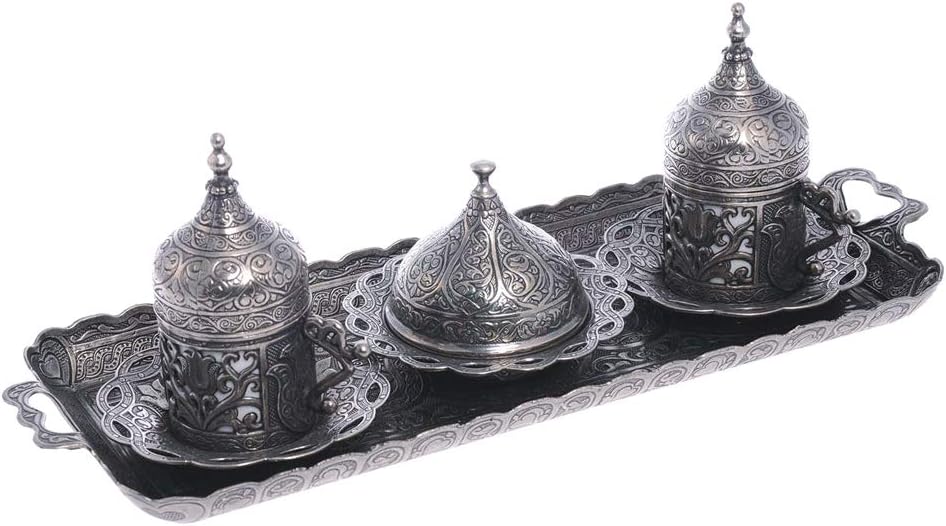 Alisveristime Authentic Turkish Coffee Cup Set: Zamak & Porcelain, Tulip Motifs (Set of 2) (Lale) (Gold)