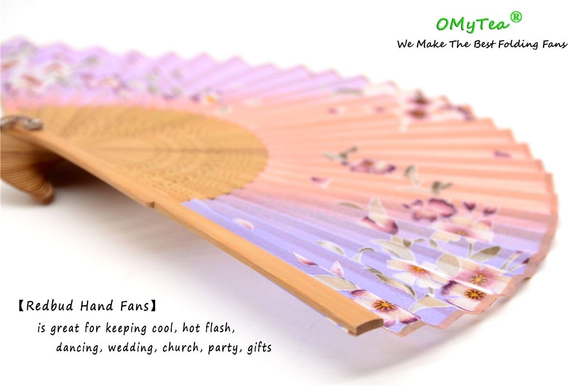 Handmade Silk Folding Fan with Bamboo Frame - Vintage Chinese/Japanese Style for Women & Girls - Gift-Ready with Protective Sleeve (WZS-33)