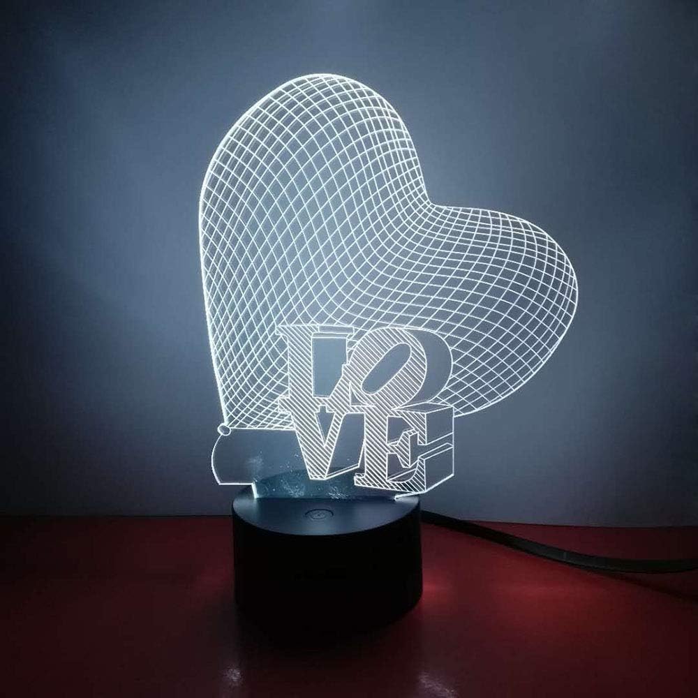 3D Illusion Night Light - Loveboat LED Lamp with 7 Color Changing Acrylic Base & USB Charger - Perfect Home Decor & Gift