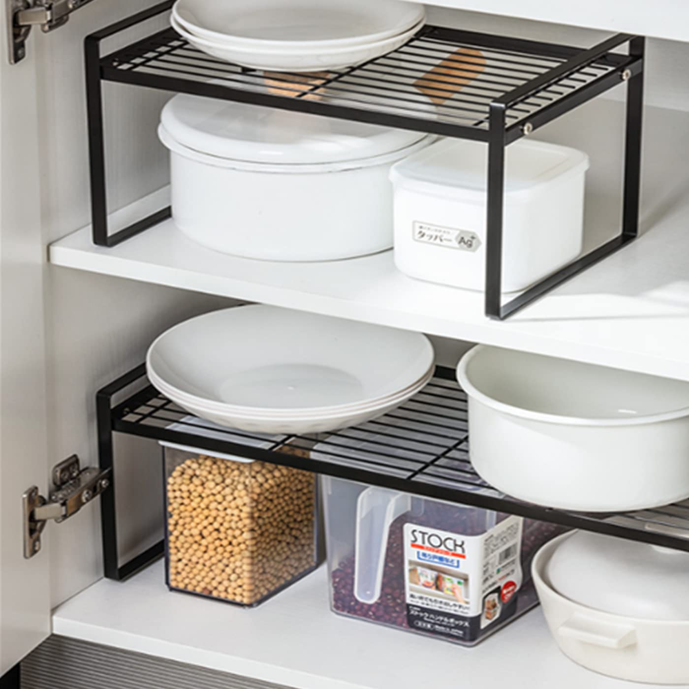 DearyHome Cabinet Shelf, 20" Kitchen Counter Shelf, Metal Wire Stackable Cupboard Spice Rack, Space Saving Countertop Orgainzer and Storage Rack Shelves for Kitchen Pantry Bathroom