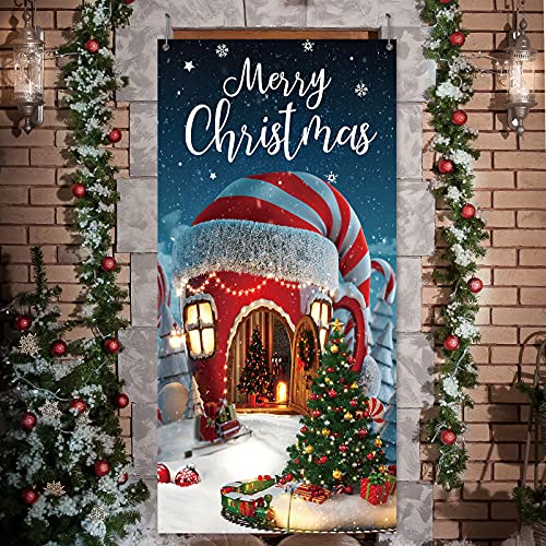 Irenare Christmas Decorations Merry Christmas Door Cover Xmas Background Banner Xmas Door Hanging Covers Photo Booth Props for Winter Party Decorations Supplies, 70.9 x 35.4 Inch (Classic Style)
