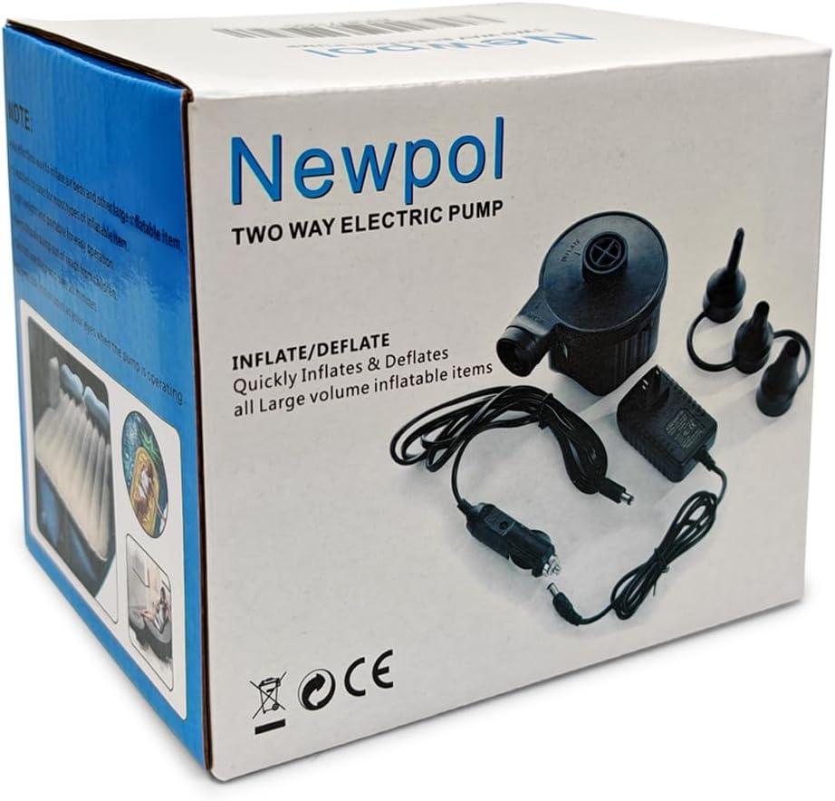 Newpol Electric Air Pump - High-Performance Inflatable Bed Pump for Mattresses & Pools | AC110-240V/DC12V