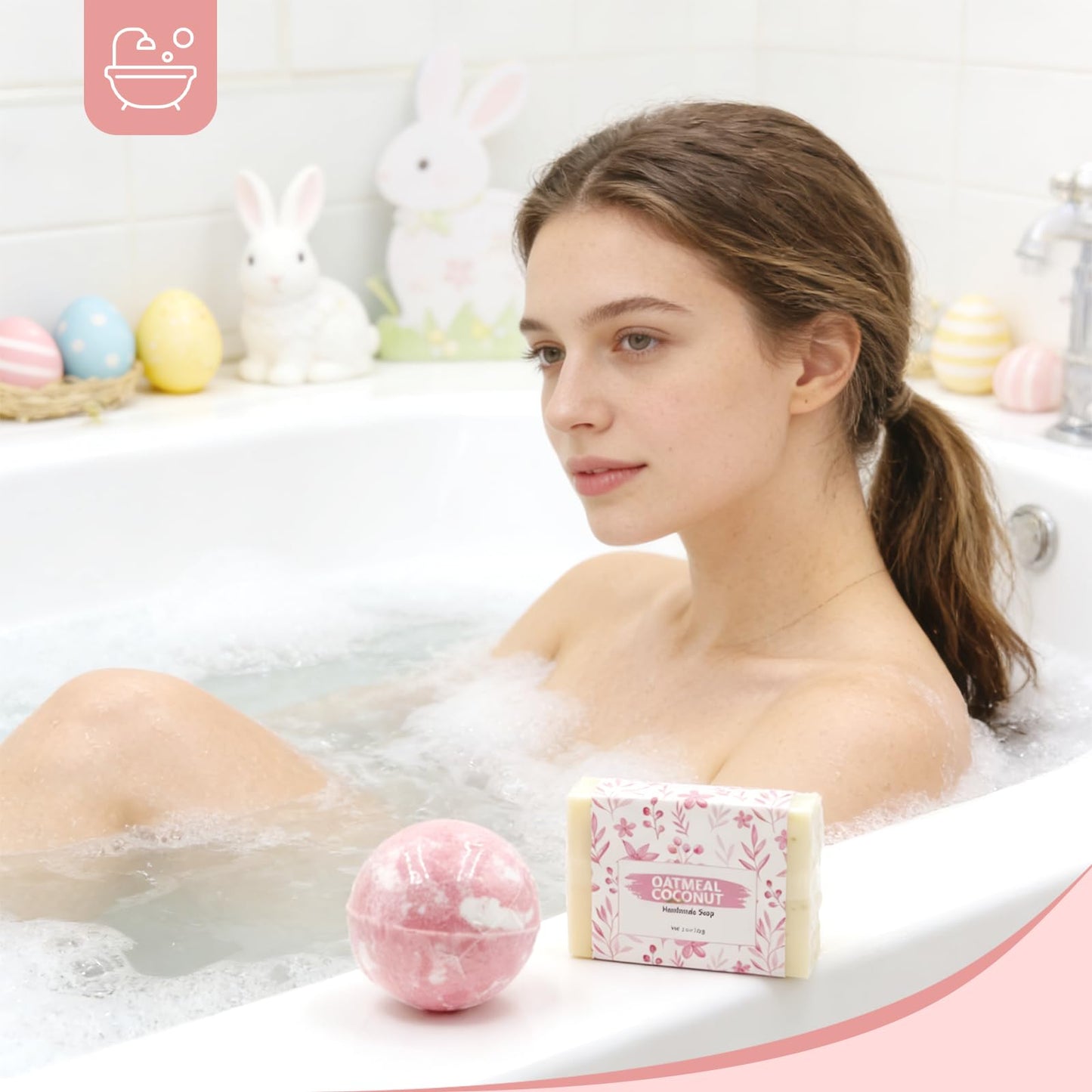 LUICONMO Easter Gifts for Teen Girls Women, Easter Baskets Stuffers for Teens Adults, Self Care Spa Gift Basket Spring Gifts Set Box with Bunny Theme Glass Cup - Brighten up Her Day!