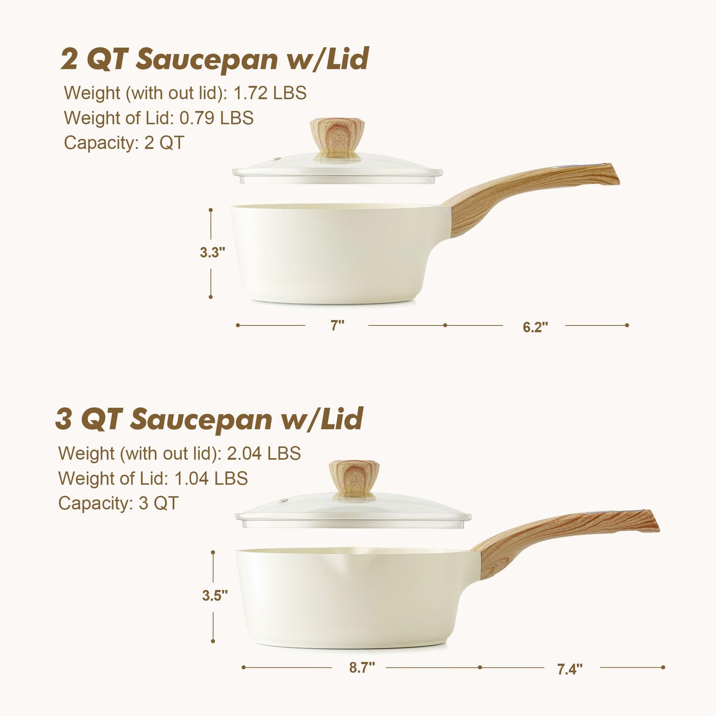 SENSARTE 2.0 & 3.0 Quart Ceramic Sauce Pan Sets with Lid, Cooking Pots Set, Nonstick Saucepan Set with Pour Spout, Small Kitchen Pot, Non toxic Saucepot, Induction Comptable, PFOA PTFE PFAS Free