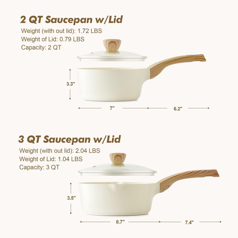 SENSARTE 2.0 & 3.0 Quart Ceramic Sauce Pan Sets with Lid, Cooking Pots Set, Nonstick Saucepan Set with Pour Spout, Small Kitchen Pot, Non toxic Saucepot, Induction Comptable, PFOA PTFE PFAS Free