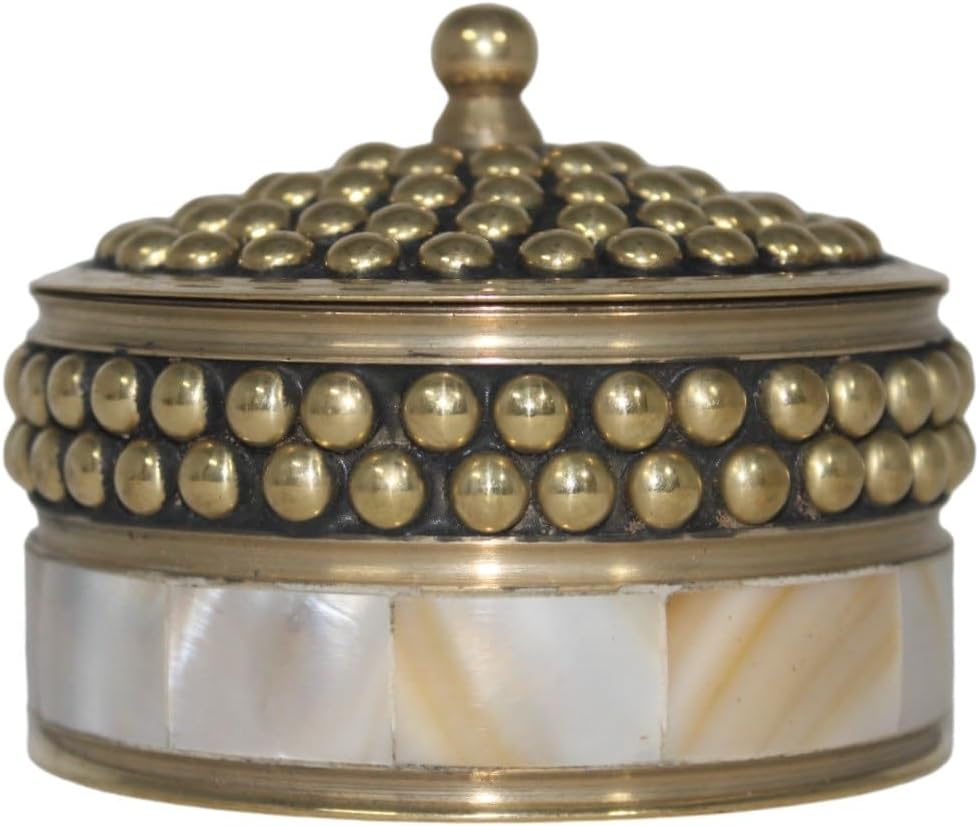 Decorative Jewelry Trinket Box Unique Gift For Home Décor Antique Metal Case with Mother of Pearl Sindoor Box/Coin Box (All Set Black)