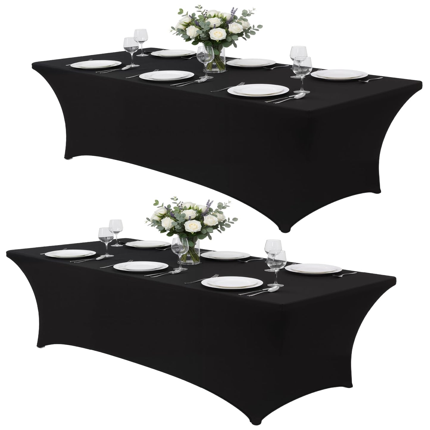 Lemict Black Tablecloths 96x30 Inch Table Cloths for 8 Foot Rectangle Tables, Wrinkle Resistant Washable Rectangular Spandex Fabric Table Cover for Vendor Dining Wedding Banquet Camping Party - 2 Pack