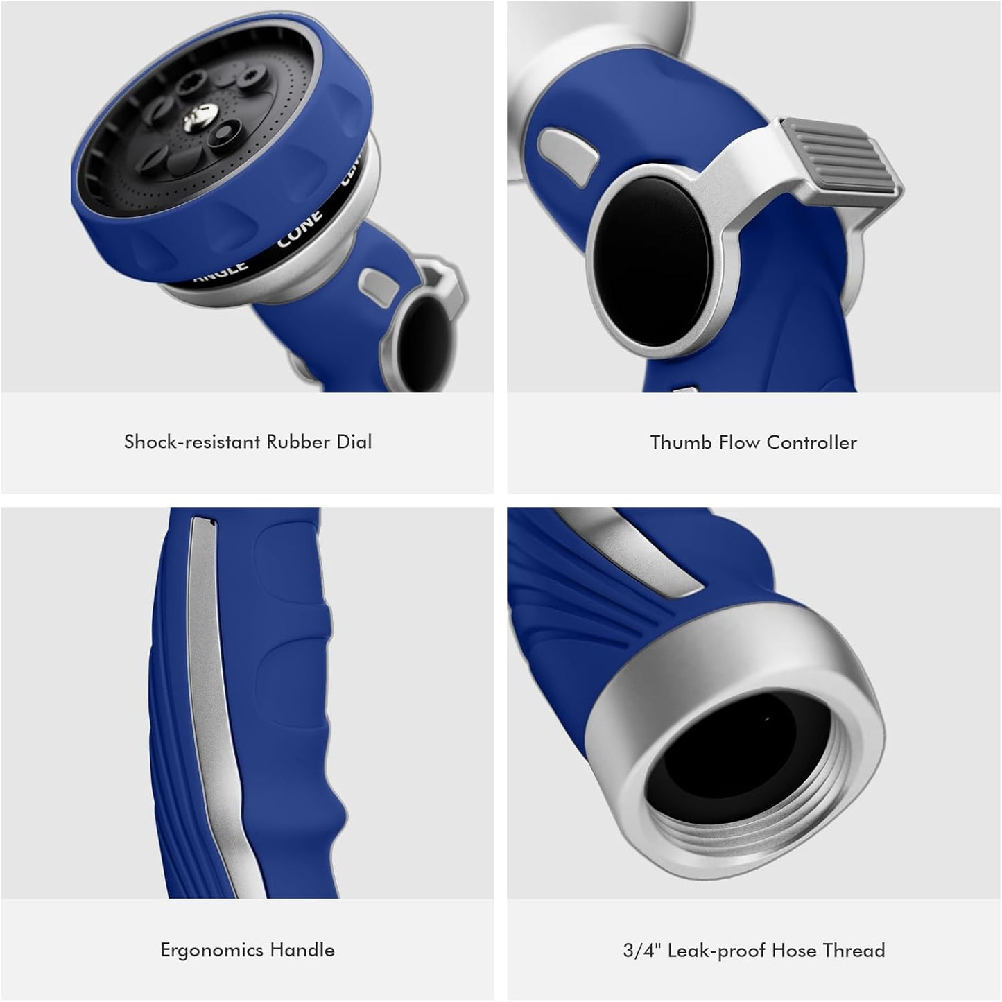 RESTMO Heavy-Duty Metal Hose Nozzle - 9 Spray Patterns | High Pressure with Thumb Flow Control | Ideal for Lawn, Car & Pet Washing, Blue