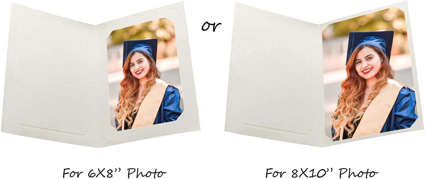 Golden State Art, Pack of 100, 6x8 or 8x10 Photo Folders, Cardboard Picture Frame, Paper Frame Cards, Greetings/Invitation Special Events: Graduation, Christmas, Wedding(Ivory)