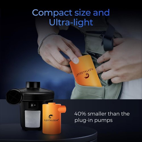 FLEXTAILGEAR MAX Portable Air Pump - USB Rechargeable 3600mAH Battery for Quick Inflation | Ideal for Sleeping Pads, Air Mattresses, Pool Toys (Orange)