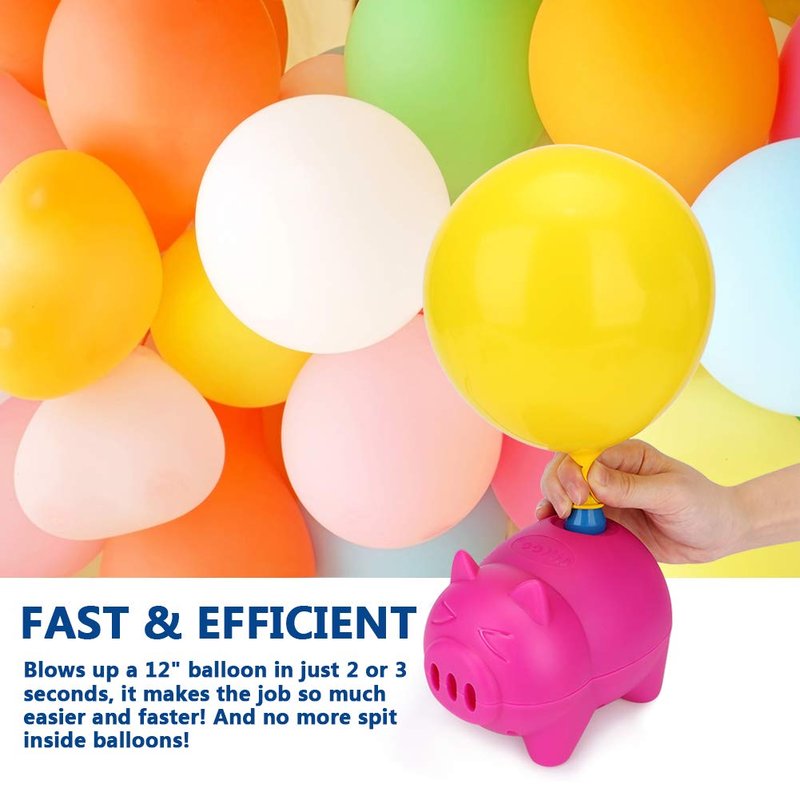 LIKEE Electric Balloon Pump Portable Balloon Inflator Air Blower with Balloon Arch &Garland Tools for Party Decoration (Rose Red Pig)