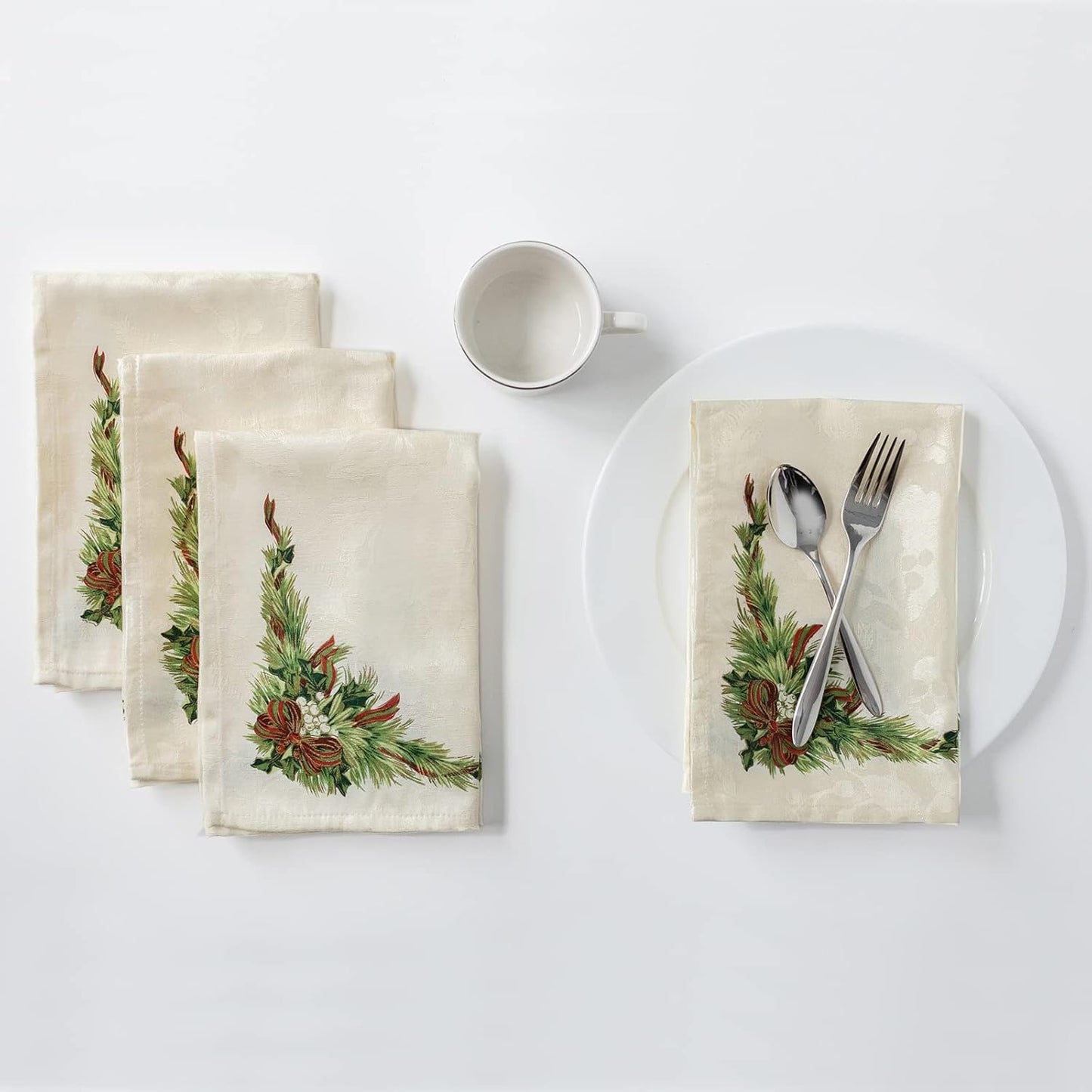 Christmas Ribbons Cloth Napkins Set of 4 | 19" Fabric Napkins for Holiday Table Decor