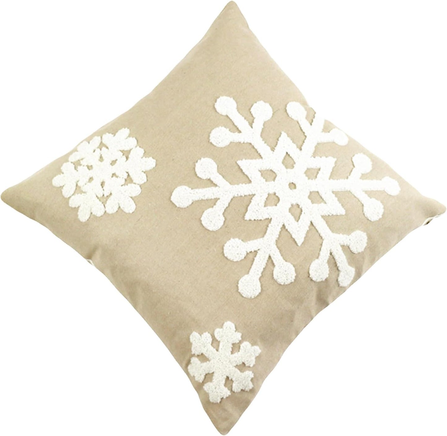 Christmas Pillow Cover 18x18 - Embroidered Sleigh & Snowflakes - Winter Decorative Cushion for Sofa & Bed