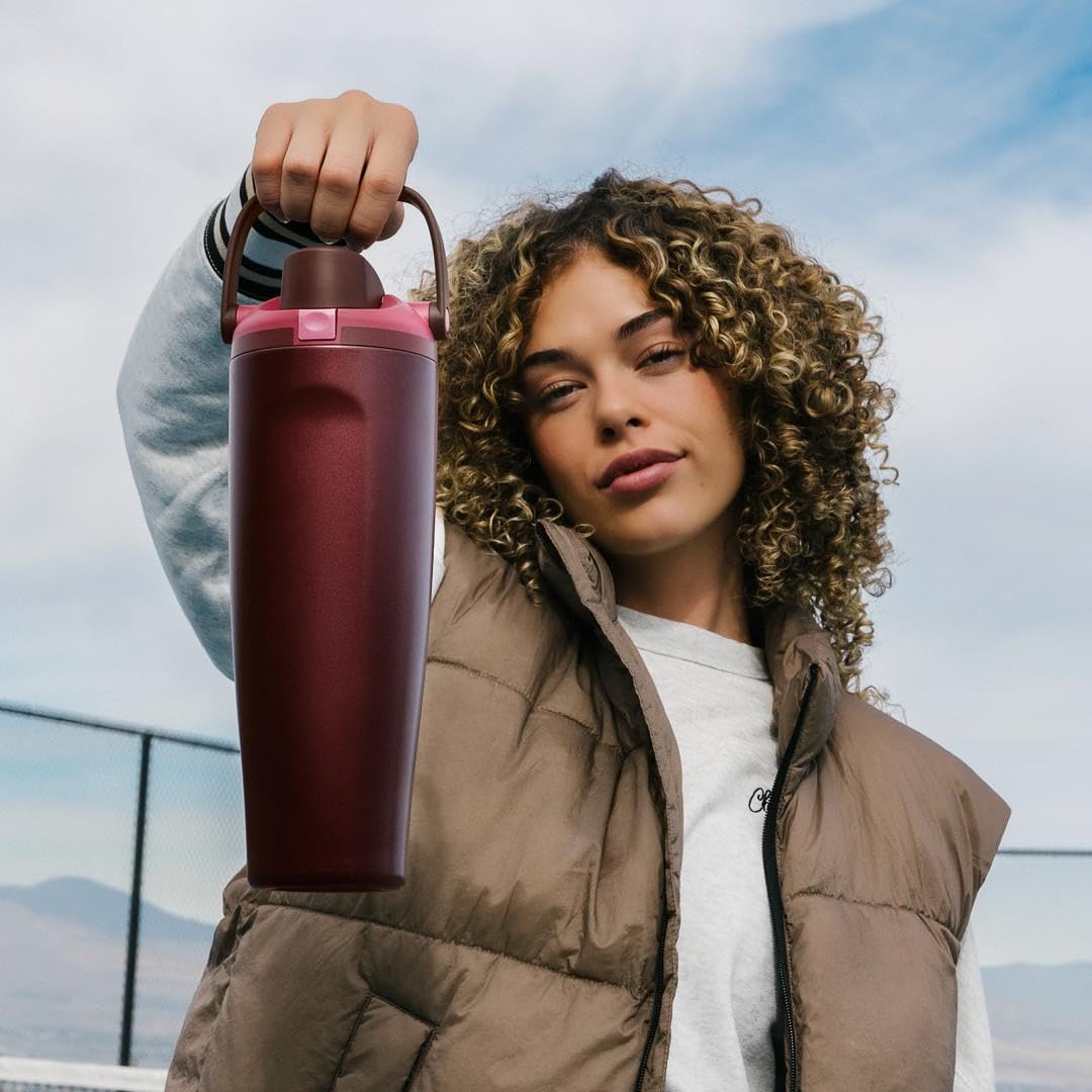 Owala FreeSip Sway Insulated Stainless Steel Water Bottle - 30oz, Two-Way Spout & Built-In Straw, Black Cherry