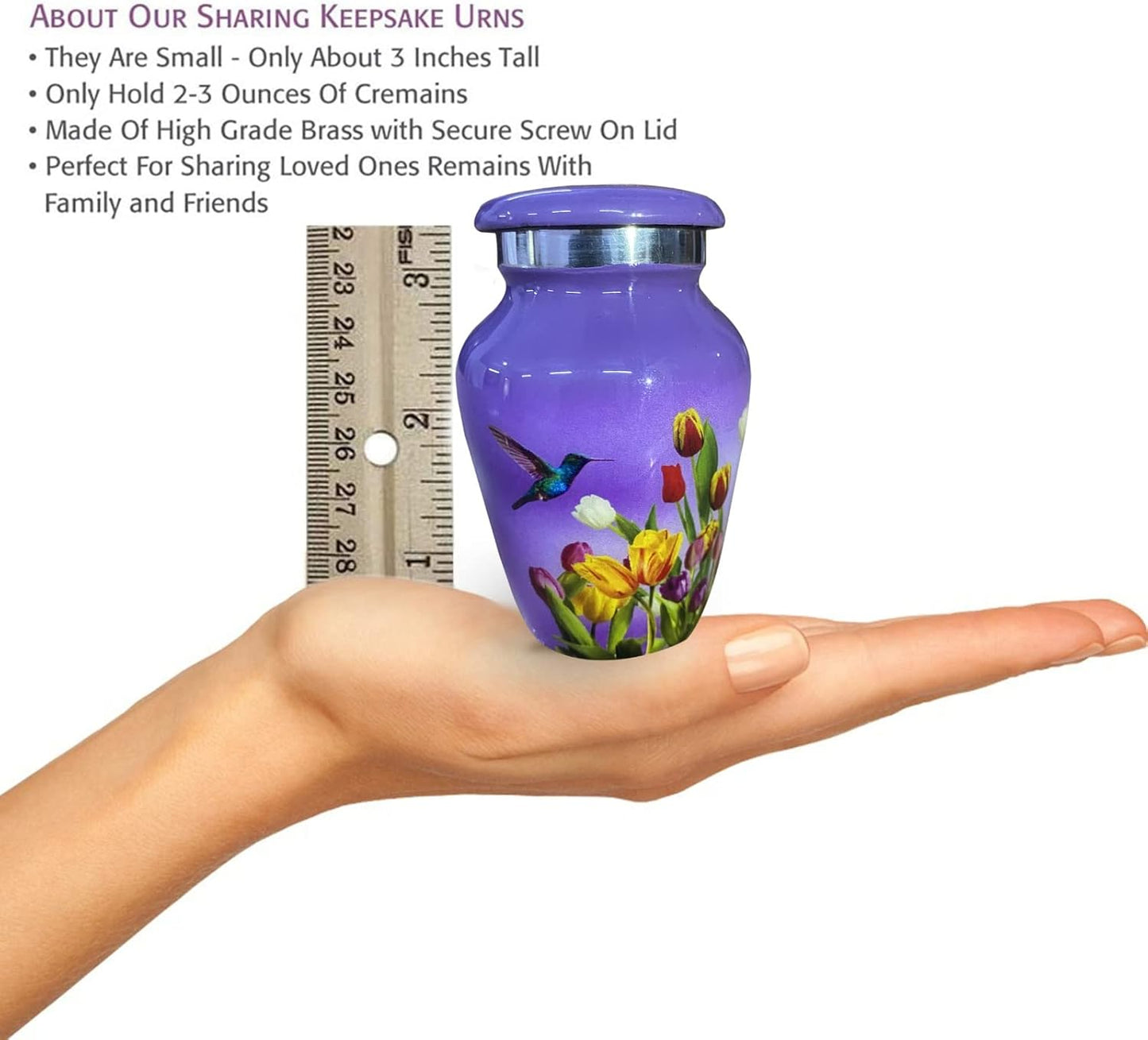 BOLD & DIVINE Adult Purple Hummingbird Cremation Urn | Human Ashes Adult Memorial urn, Burial, Funeral Cremation Urns | 200 Cubic Inches (Large Adult)