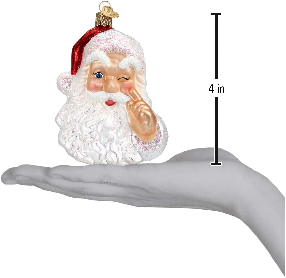 Mid-Century Santa Head Glass Blown Ornament - 3.25” for Christmas Tree Decor