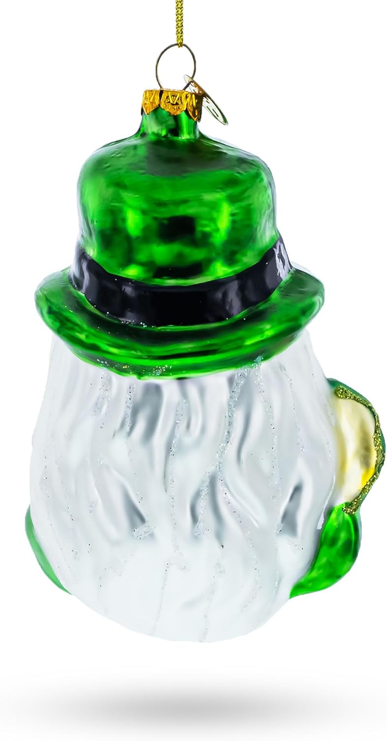 Irish Santa Christmas Ornament with Shamrock & Pipe - Festive Holiday Decor