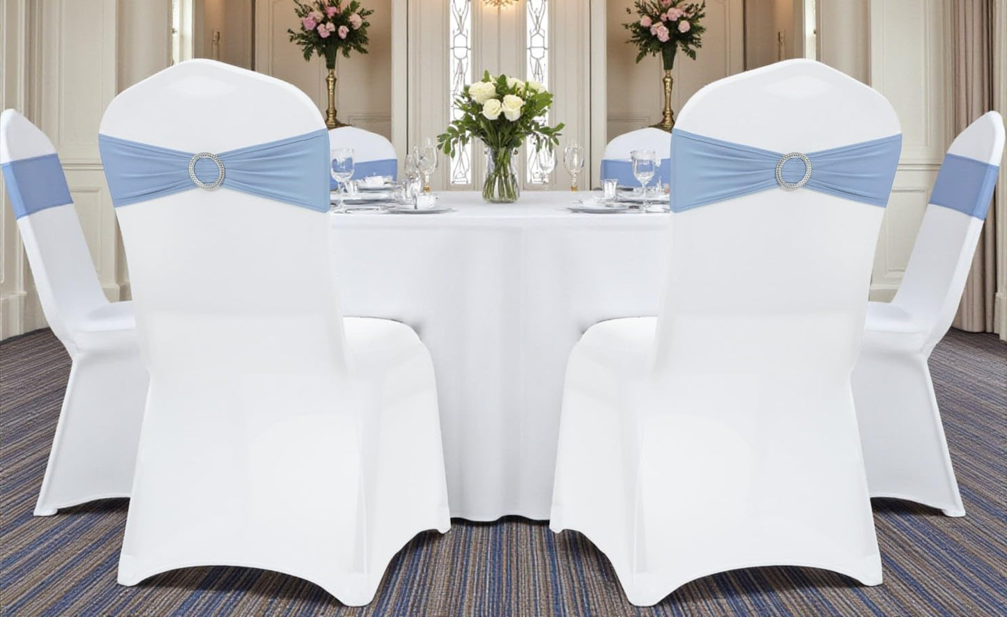 MDS Spandex Chair Sashes - Premium Stretch Covers with Buckle Slider for Weddings | Baby Blue, Pack of 75