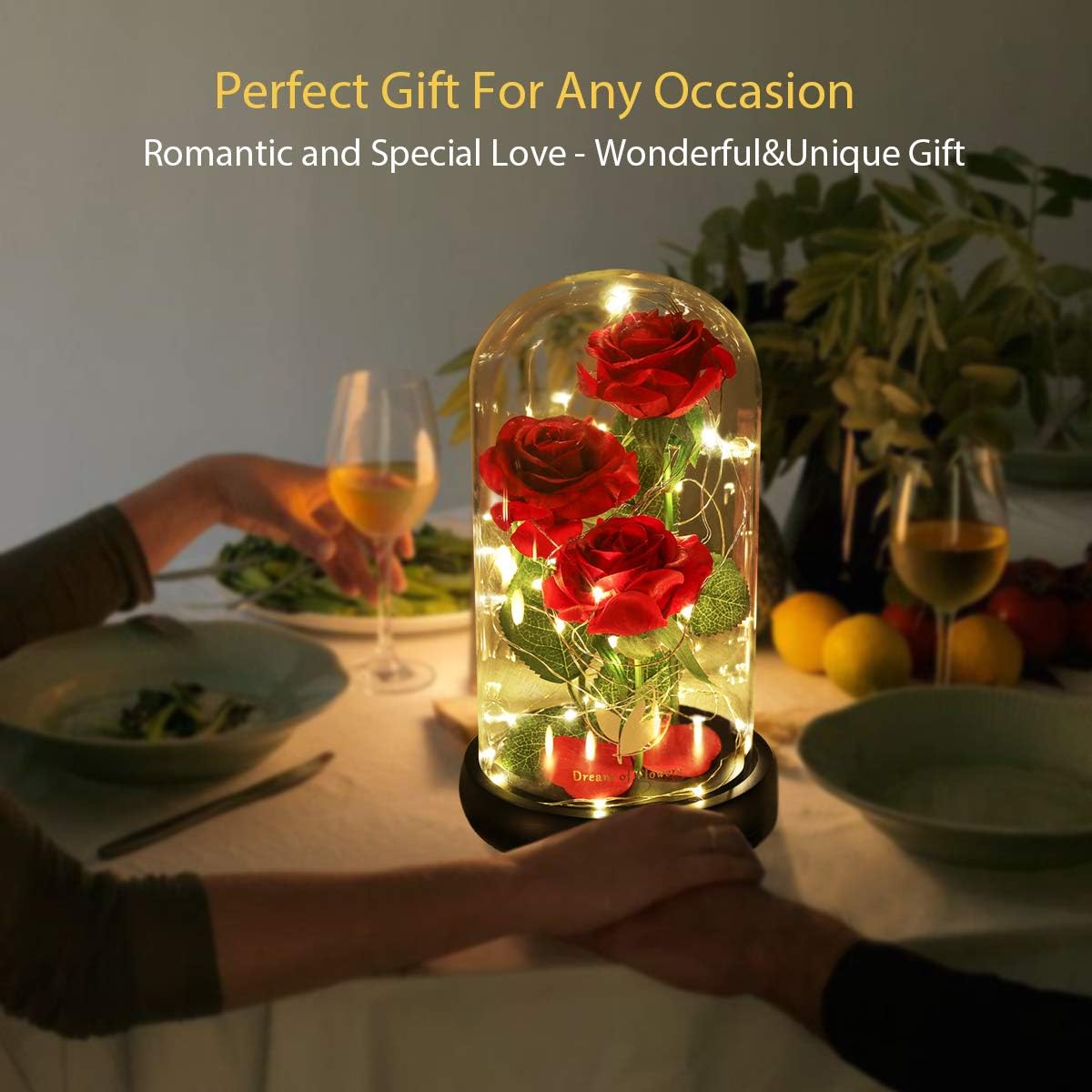 Birthday Gifts for Women,Beauty and the Beast Rose in Glass Dome,Preserved Rose with Warm Lights,Flower for Delivery Prime,Forever Flower Gifts for Women Mom Wife Girlfriend, Anniversary Birthday Gift