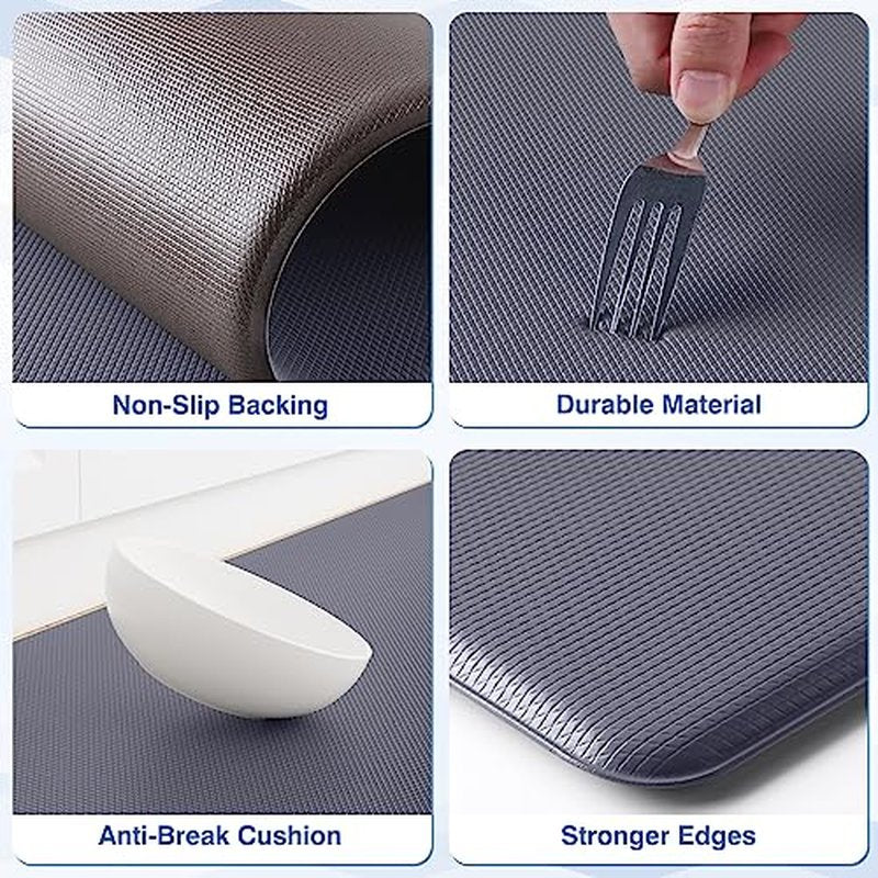 StepRite Kitchen Mats, 2PCS Kitchen Rugs, Cushioned Anti Fatigue Kitchen Mats for Floor, Non-Slip Standing Desk Mat, Waterproof Kitchen Rug Set for Kitchen, Floor, Office, 17.3"x30"+17.3"x47", Blue