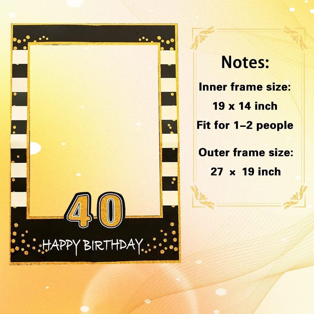 LaVenty Black Gold Glitter 40th Birthday Party Photo Booth Props 40th Birthday Photo Frame Birthday Photo Frame Party Photo Booth Props Birthday Party Decorations Supplies