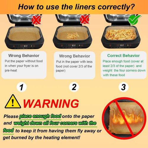 BYKITCHEN Air Fryer Liners - Rectangle Parchment Paper for Ninja Foodi XL Grill | Set of 100
