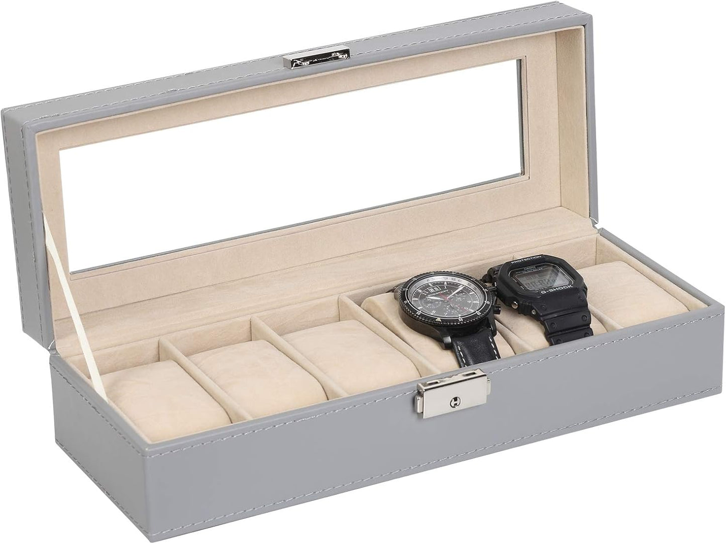 Men's Black 6-Slot Watch Box Organizer | Elegant Display & Storage Case
