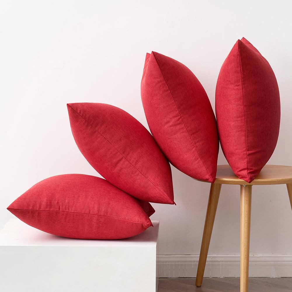 MIULEE Waterproof Decorative Throw Pillow Covers - Pack of 4 Farmhouse Cushion Cases | 18x18 Inch Red for Outdoor & Indoor Use