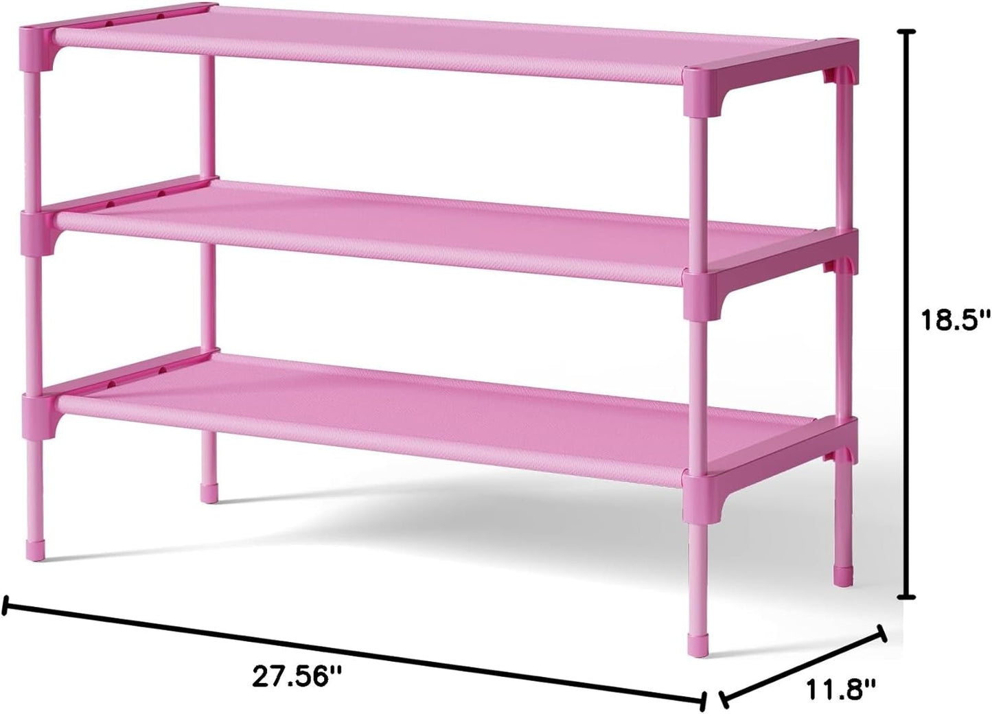 Kitsure Shoe Rack - Stackable Non-Woven Shoe Organizer for Closet & Entryway | 3-Tier, 27.5" Wide, Pink