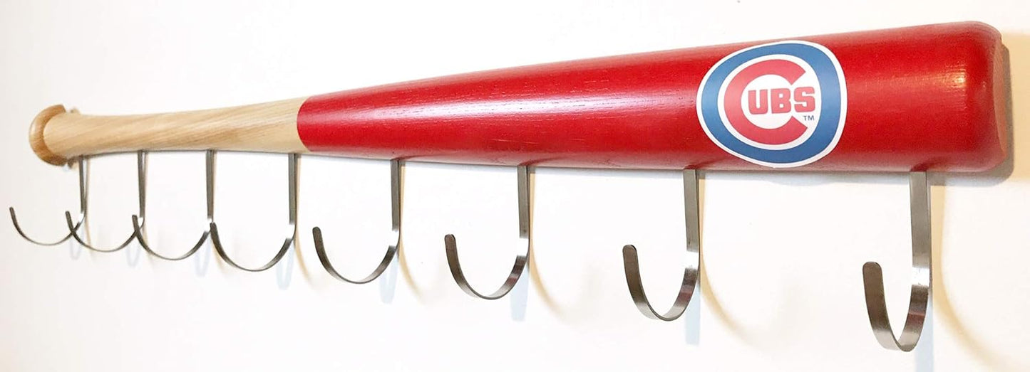 KT Bats Coat Rack Wall Mount Baseball Bat Cap Hat Towel Jersey Display Fully Assembled Unique Idea for Sports Fans Perfect Mudroom Bedroom Entryway Bathroom Organization System with 8 Hooks (Red)