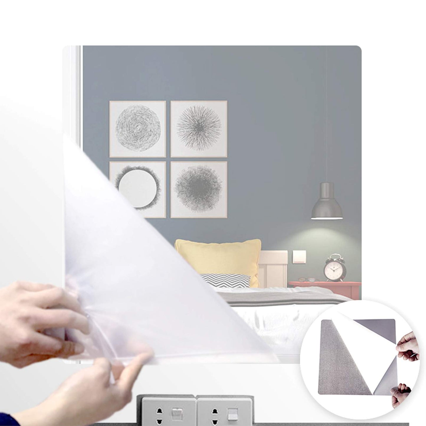iCAGY Acrylic Mirror Sheet Self Adhesive Wall Mounted Home Décor Non Glass Sticky Mirror Tile Thickness 0.08in (2mm) Square 10x10 inch 4 pcs