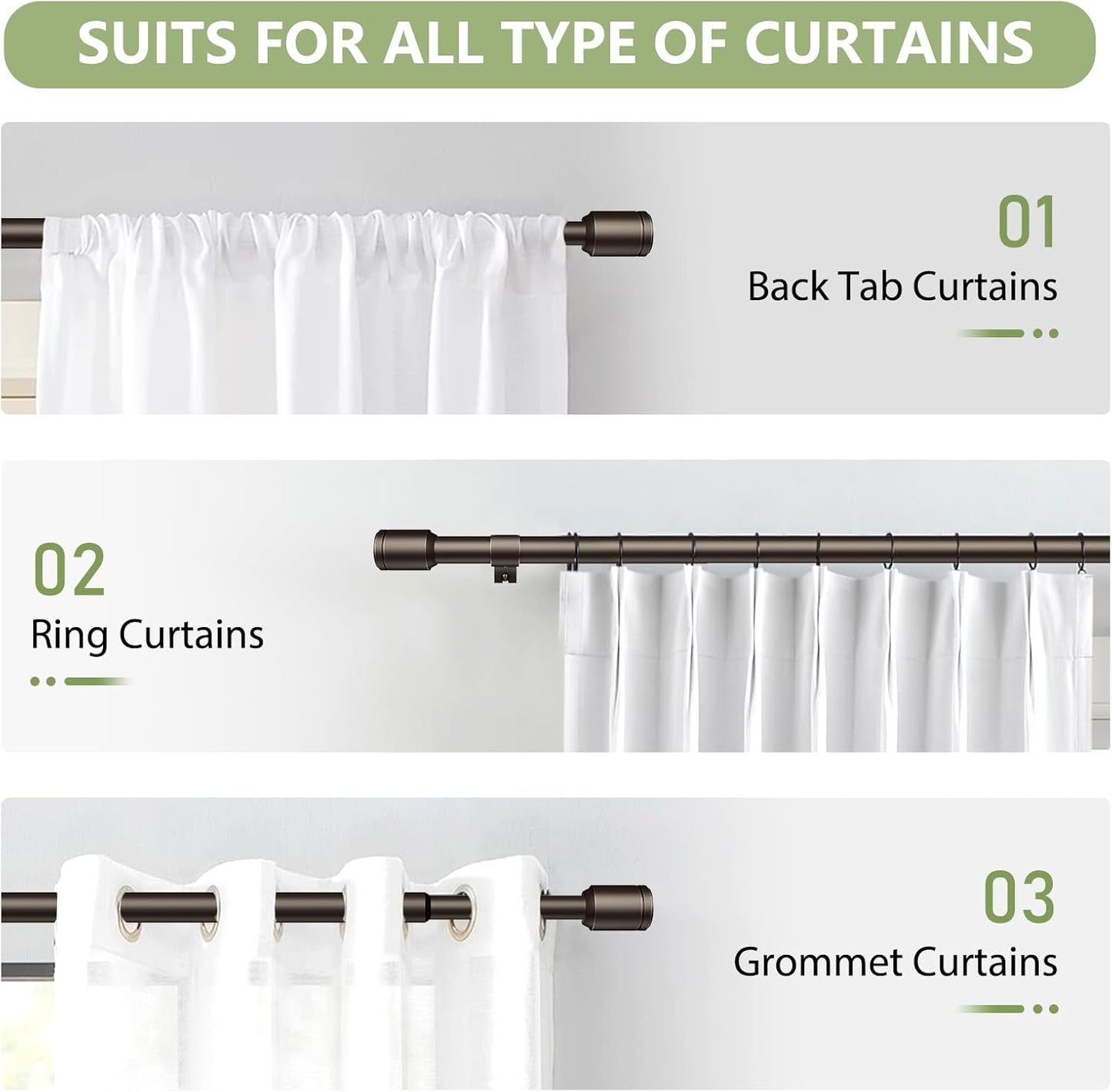 Skiennix Adjustable Curtain Rods - 5/8” Diameter, 30-45 Inch for 30-39 Inch Windows - Bronze Finish with Brackets